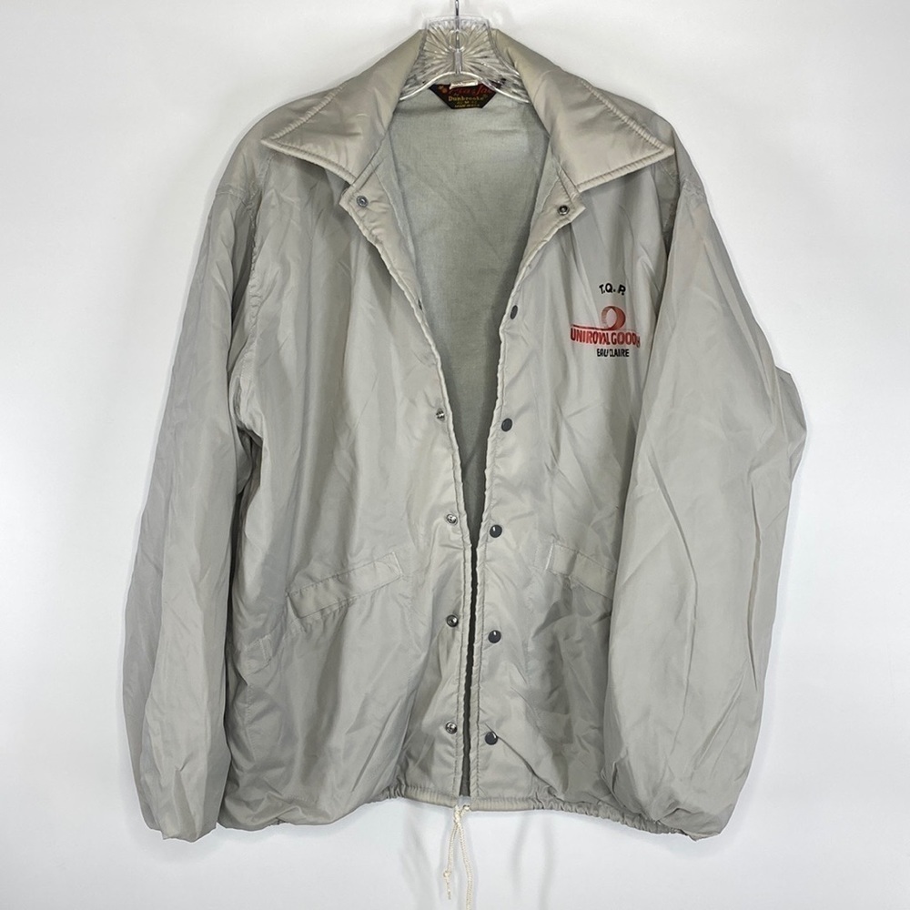 Vintage Uniroyal Goodrich Light Grey Button Up Jacket Eau Claire, WI Size M RARE